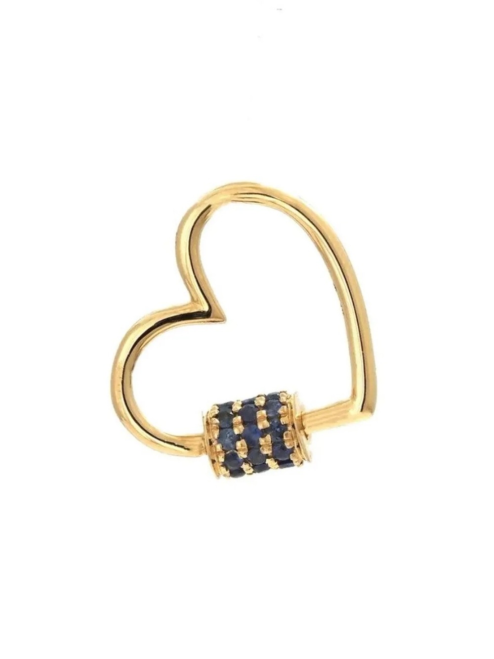 14K Real Solid Yellow Gold Natural Sapphire Heart Connector Carabiner Pendant